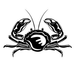 Silhouette of crab. Seafood shop logo, signboard, restaurant menu, fish market, banner, poster design template. Fresh seafood or shellfish product. Vector illustration