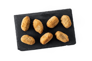 Traditional spanish fried croquettes isolated on white background