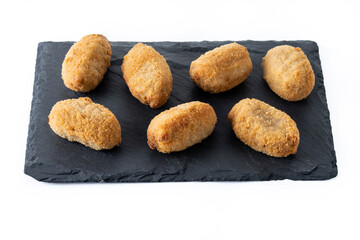 Traditional spanish fried croquettes isolated on white background