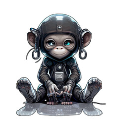 Cute Cyberpunk Monkey artwork, cartoon, comic, illustration, vector, graphic, ape t-shirt design, shirt, tshirt