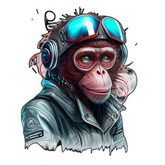 Cute Cyberpunk Monkey artwork, cartoon, comic, illustration, vector, graphic, ape t-shirt design, shirt, tshirt