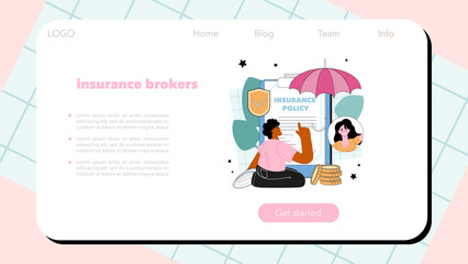 Insurance agent or broker web banner or landing page. Idea of security