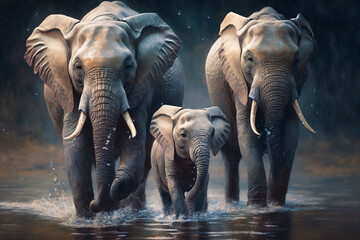 herd of elephant animals in the rain