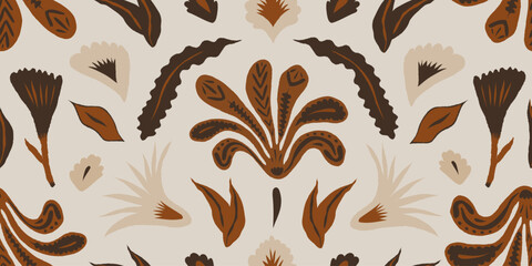 Materiał do szycia Hand drawn abstract shapes floral pattern. Collage contemporary print. Fashionable template for design. Ethnic style.