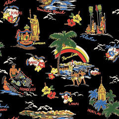 Hawaii landscape Aloha shirt pattern, © daicokuebisu