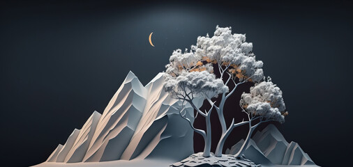 Illustration of winter mountains at night
