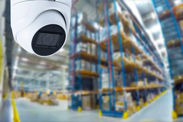 closed circuit camera Multi-angle CCTV system against the background of a modern warehouse complex. The concept of protection of goods.