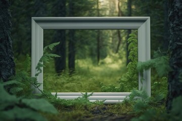 Empty mock frame Forest landscape on the mountain, frame mockup