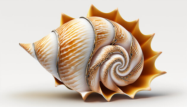Sea shell on white background,  Created using generative AI tools.