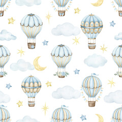 Hot air balloons seamless pattern. - 575897834