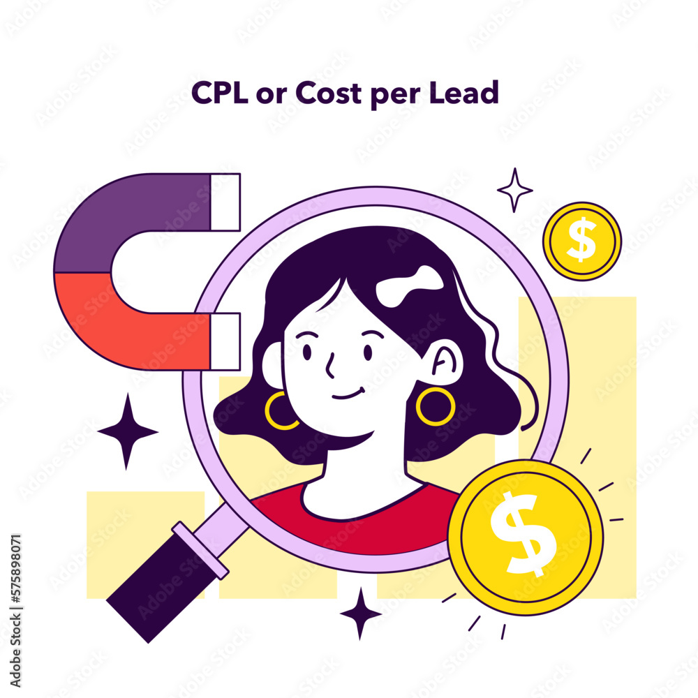 Poster cpl or cost per lead kpi type. indicator to measure employee efficiency