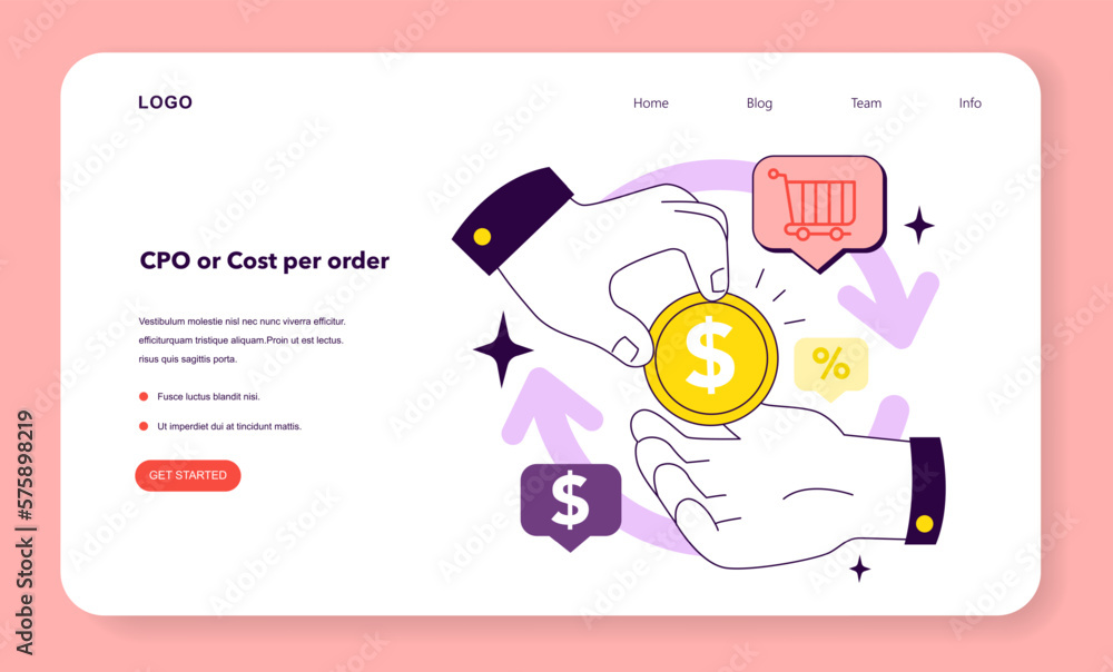 Poster cpo or cost per order kpi type. indicator to measure employee efficiency