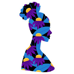 African American woman silhouette floral print. Vector illustration of an abstract woman