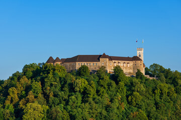 Fototapeta na wymiar Ljubljana Castle On Forested Hill In Slovenia