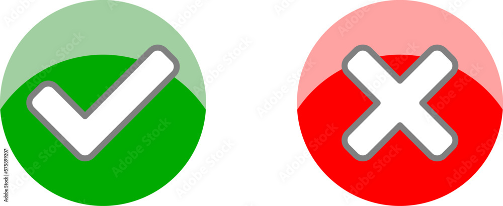 Poster yes and no or right and wrong or approved and declined icons with check mark and x signs with 3d shi