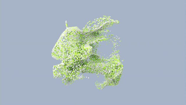 Abstract background. Spheres 3d rendering. Minimal design. Contemporary art. 4k Video. Particles cloud. Motion Graphics. Green and white objects. 