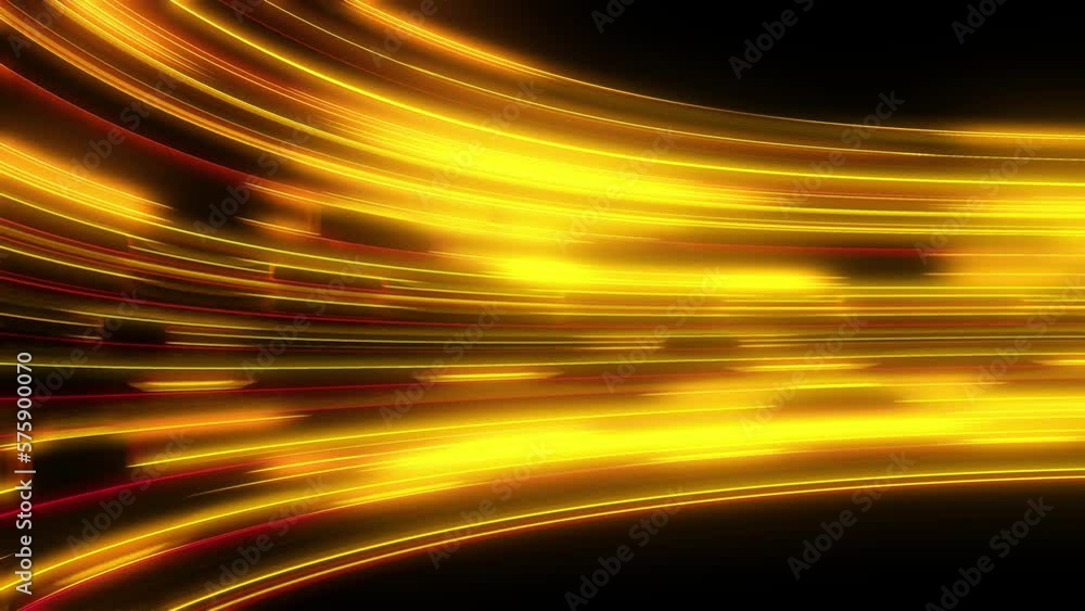 Poster loopable abstract glowing golden speedline flowing animation. data transfer bandwidth stream concept
