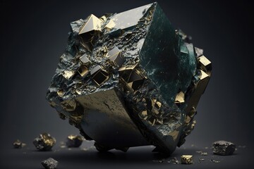 Pyrite or iron pyrite or fool's gold. Iron disulfide mineral. Generative AI - obrazy, fototapety, plakaty