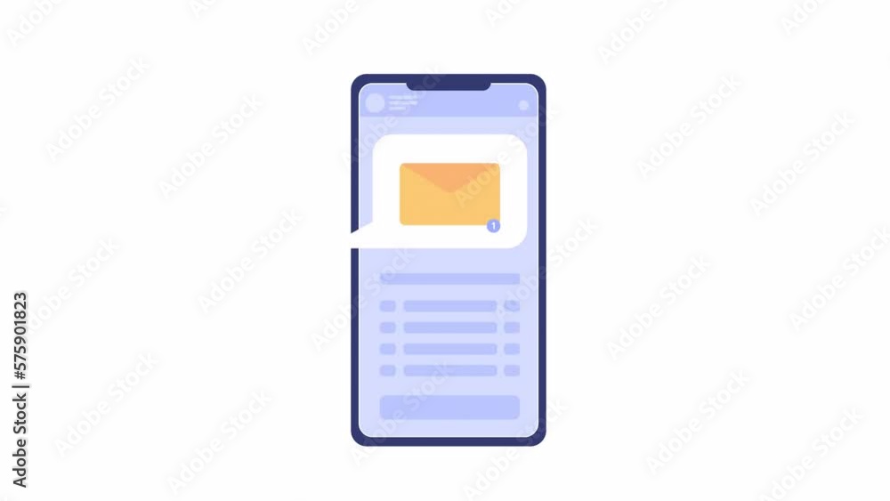 Poster animated phone with messenger app. got new message from application, mail. 2d cartoon flat object 4k