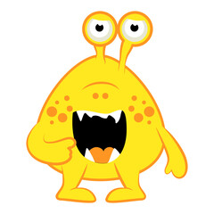 Cartoon yellow monster. Halloween vector illustration of monster. Baby sticker