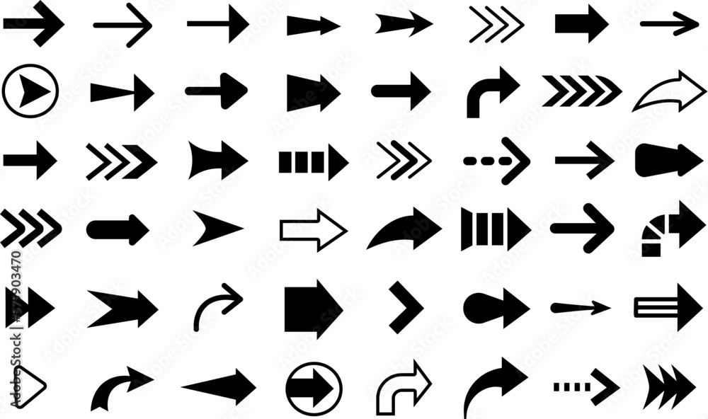 Poster black arrow cursor, slim indicator and directions signs. reload icon, left right directionality eleg
