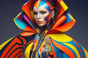 Fototapeta na wymiar Futuristic woman fashion portrait. Generative AI.
