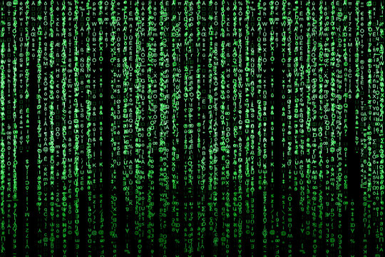Illustrated bright green digital code number abstract background, represent coding technology and programming languages.