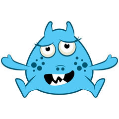 Cartoon blue monster. Halloween vector illustration of monster. Baby sticker