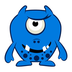 Cartoon blue monster. Halloween vector illustration of blue monster. Baby sticker
