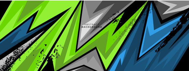 Stylish sports background with geometric sharp shapes. Wide Banner Green Blue Background