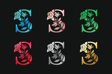 Alphabet Letter S With Floral Design And Leaves Vector Design