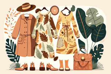 Illustration of boho playful style for fashion background. Generative ai.