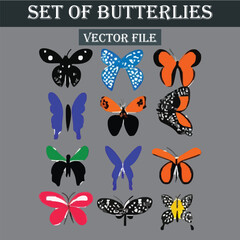 Set of beautiful and colorful butterflies