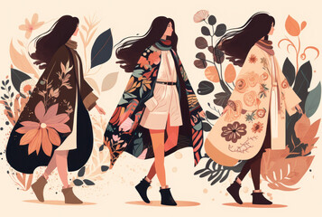 Fototapeta premium Illustration of boho playful style for fashion background. Generative ai.