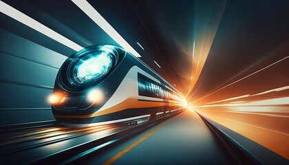 futuristic train traveling through a light tunnel, generative ai