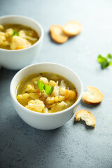 Homemade vegetable soup with cauliflower