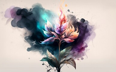 Abstract watercolor illustration with flower. Generative AI technology.
