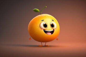 Obraz premium 3D render cute and happy apricot cartoon character. Generative AI
