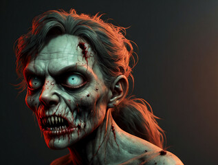 Portrait of a zombie woman. Generative AI.