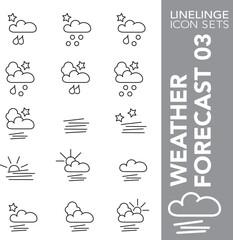 Thin line icon set of weather forecast, climate and meteorology symbols
