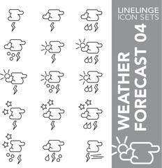Thin line icon set of weather forecast, climate and meteorology symbols
