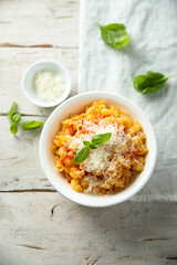 Pasta with tomato sauce and cheese
