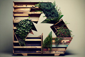 Green recycle icon eco papercut nature concept