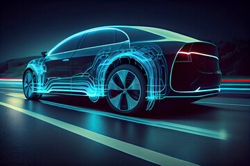 Obraz na płótnie Canvas Electric car concept running on the road