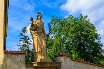 Ancient sculptures in the architecture of the city. Historical and cultural heritage. Background.