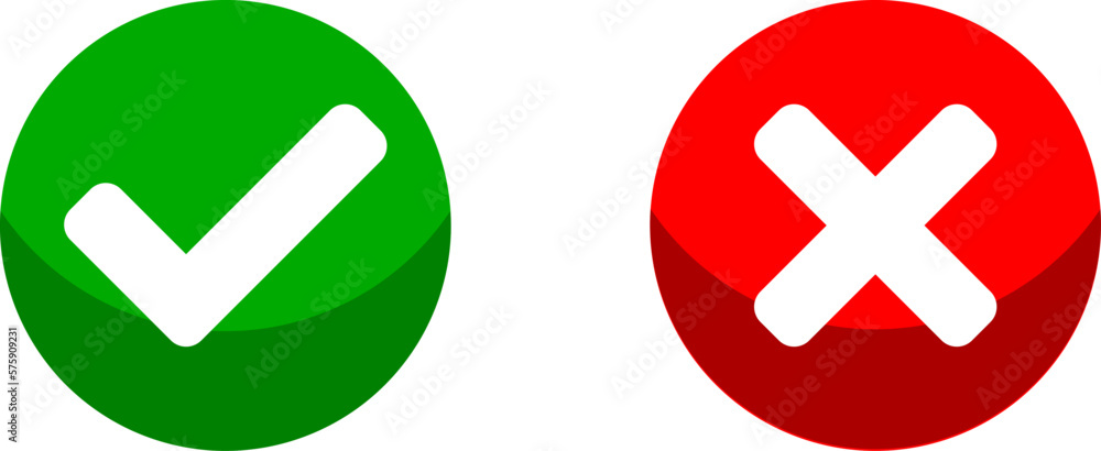Poster yes and no or right and wrong or approved and declined icons with check mark and x signs with 3d sha
