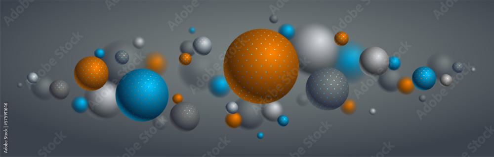 Poster realistic dotted spheres vector illustration, abstract background with beautiful balls with dots and