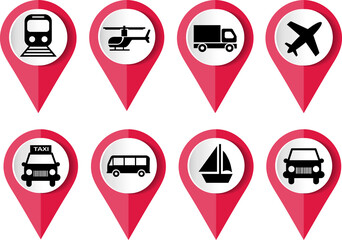Transportation  icon set, flat design pointers, infographic template.