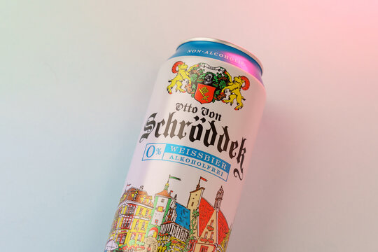 Tyumen, Russia-November 02, 2022: Otto Von Schrodder Premium Lager Germany, Dresden . Weissbier alcoholfree.