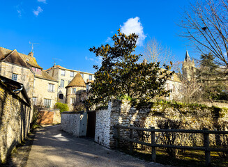 Street view of old village Montfort, France.